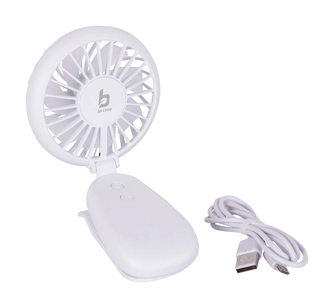 8520960 A handy rechargeable table fan with clamp. Ideal for cooling down on hot days. With the clamp easy to attach to for example a table, chair or tent pole. Has 2 different ventilation modes and 2 color modes (red/blue). Also compact foldable and rechargeable with included USB cable. Very suitable for camping, in the house, on the balcony etc.