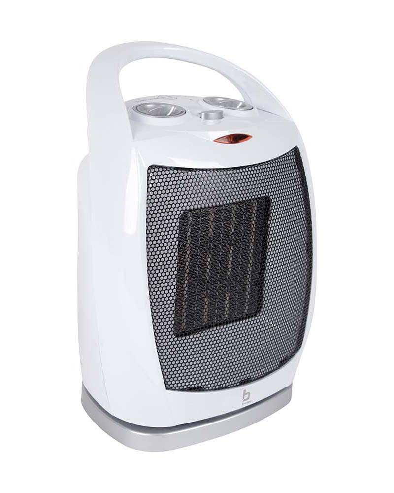 8618450 "A stylish oscillating ceramic heater. Due to the 3 positions (400/800/1200 Watts) and oscillation function, this heater can be adjusted to everyone's needs. The halogen heater is ideal for use in the caravan, under the awning, beneath the canopy or in other small rooms. Has a thermostat and a tip-over protection. Operates on 230 V."