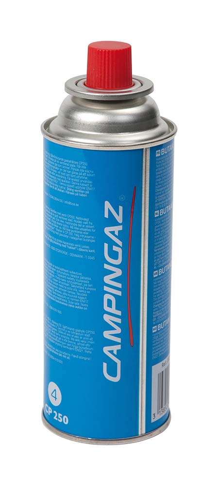 8822380 A Campingaz gas cylinder . Through the use of isobutane, this cartridge also functions at lower temperatures and/or high altitudes. Filling weight: 250 grams.
